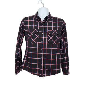 Dixxon X Flycentennial Collab Black Plaid Snap Front Long Sleeve Shirt Men M